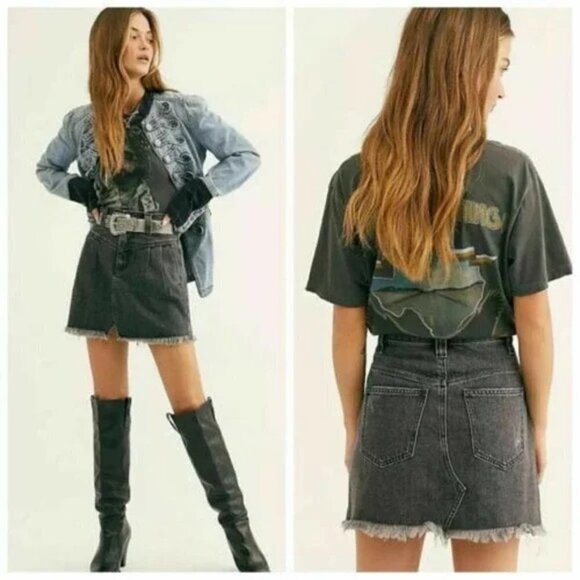 Free People Side Car Mini Skirt in Sanded Black - Picture 1 of 11